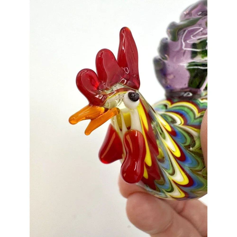 Fitz & Floyd FF Art Glass Menagerie Rooster Hen Chicken 3